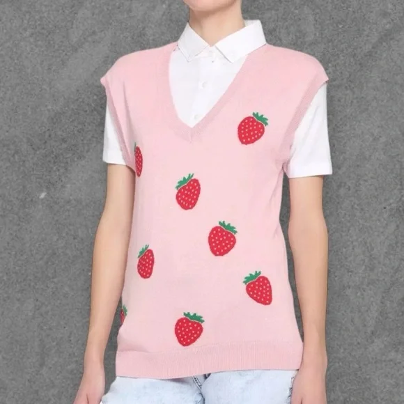 Hot Topic Strawberry Print Knit Sweater Vest - Picture 1 of 6